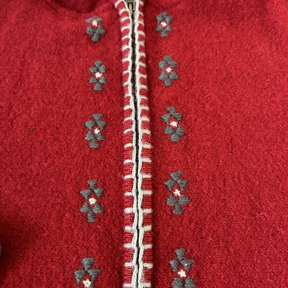 Woolrich Womens Ruby Red Full Zip Stitched Hoodie Small Rare Embroidered Sweater - Picture 3 of 8